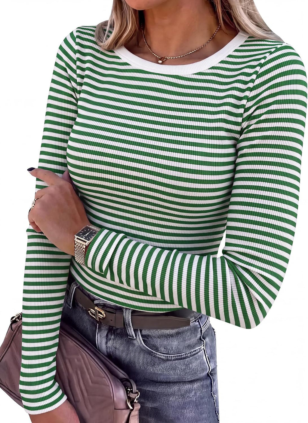 ANRABESS Women Long Sleeve Shirts Ribbed Fitted Tops